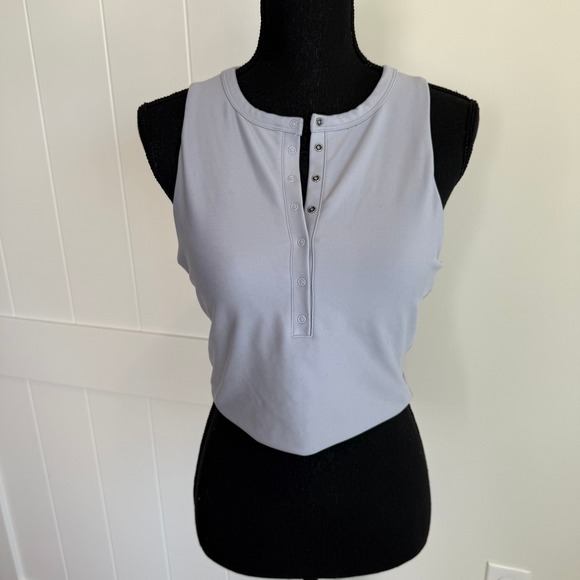 Abercrombie & Fitch Tops - Abercrombie & Fitch YPB Henley Snap Performance Crop Tank Top Blue Grey Large